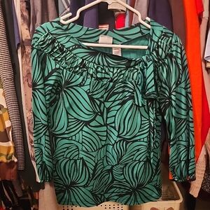 Worthington Teal Leaf Print Women's Blouse